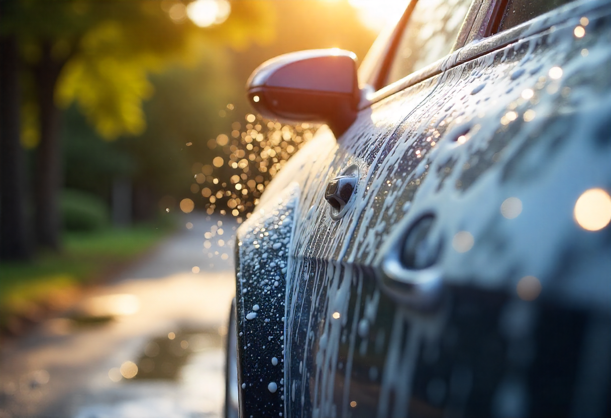 Professionally cleaned car exterior showing perfect shine and finish